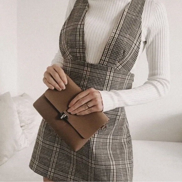 Zara Tan Plaid Academia Pinafore Mini Dress - Picture 2 of 5